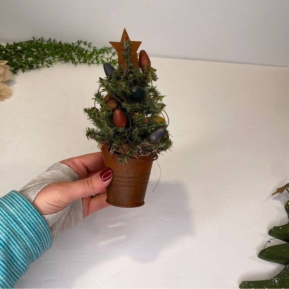 Two Primitive Painted and Decorated Christmas Trees Folk Art Handmade - Picture 8 of 8